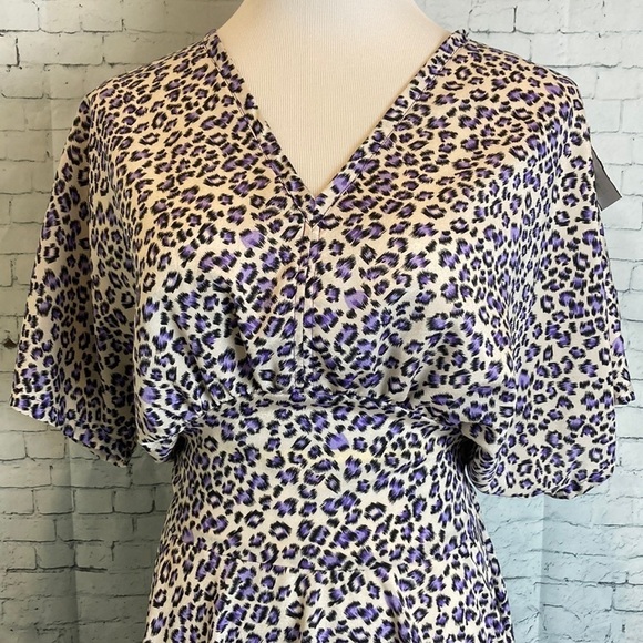 Folly PDX Sarah Bibb Dress Cheetah Short Sleeve Tie Waist M Office Portland - Picture 2 of 16